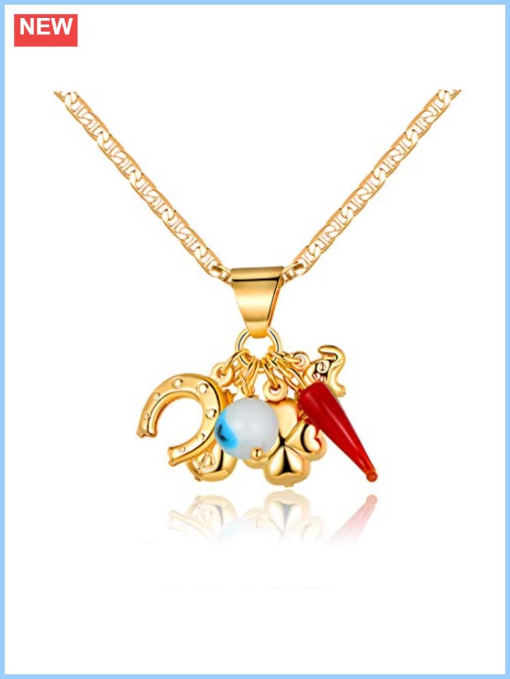 18K Gold Plated Lucky Charms Necklace Mariner Chain 24"